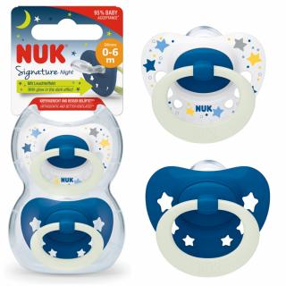 NUK Smoczek uspokajający ortodontyczny silikonowy SIGNATURE NIGHT 2szt. niebieskie rozmiar smoczka: 0-6 m