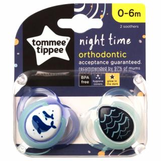 TOMMEE TIPPEE Smoczki uspokajające 0-6m Night Time NIEBIESKI + FIOLET