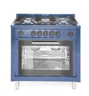 Kuchnia gazowa 5-palnikowa z konwekcyjnym piekarnikiem elektrycznym i z grillem, niebieska - kod 229194