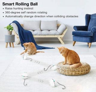 Piłka do zabawy dla kota LED i kocimiętką biała