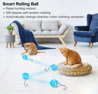Piłka do zabawy dla kota LED i kocimiętką niebieska