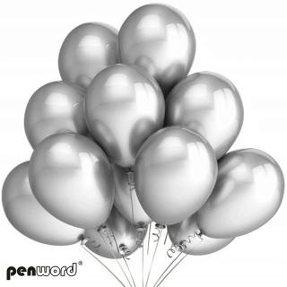 Balony 12" srebrne kolor chrom polskie 10 sztuk Penword
