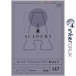 Blok techniczny biały A4 10 kartek Premium 240g. ACADEMY Interdruk