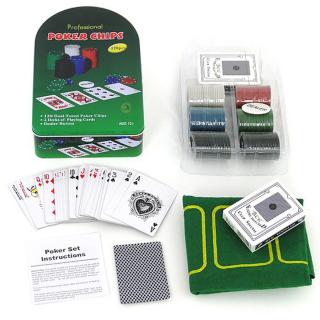 Gra Poker zestaw kart i żetonów w metalowym pudełku