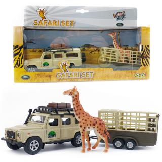Kids Globe samochód Land Rover Safari z przyczepą do transportu zwierząt