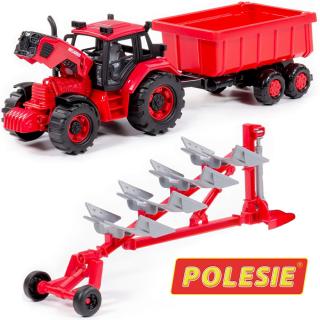 Polesie traktor Belarus z przyczepą  i pługiem gratis czerwony 37cm 91321
