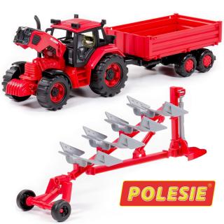 Polesie traktor Belarus z przyczepą i pługiem gratis czerwony 37cm 91345