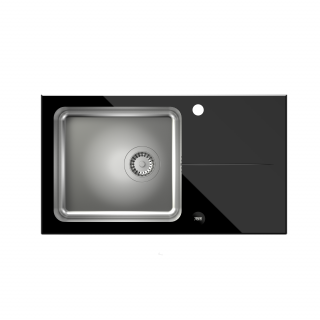 Zlewozmywak kuchenny szklany HUGH 111 blat czarny / stalowa komora Fusion GlassQ POP