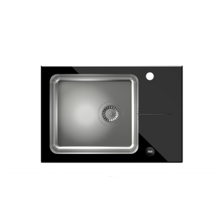 Zlewozmywak kuchenny szklany HUGH 116 czarny blat / stalowa komora Fusion GlassQ POP