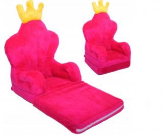 Fotel pluszowy rozkładany dla dzieci 2+ Bajka - Tron różowy