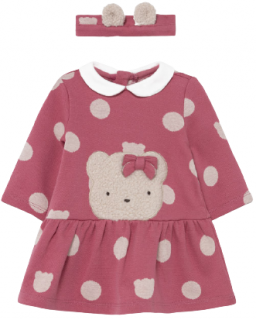Sukienka niemowlęca + Opaska zestaw w groszki Żurawina cranberry 2808 Mayoral - 55 cm