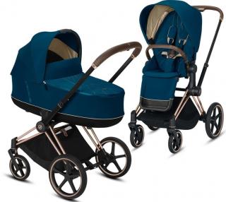 Wózek głęboko - spacerowy E-Priam stelaż rosegold Cybex - Mountain Blue