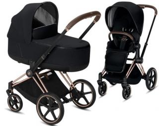 Wózek głęboko - spacerowy E-Priam stelaż rosegold Cybex - Premium Black