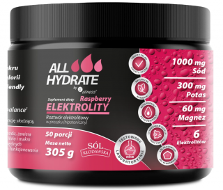 ALLhydrate Elektrolity Raspberry 305 g 50 porcji