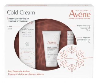AVENE Cold Cream Odżywcza pielęgnacja skóry zimą zestaw:  krem do twarzy 40ml + skoncentrowany krem do rąk 50ml + odżywcza pomadka do ust 4g