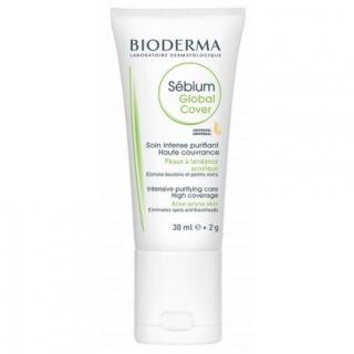 BIODERMA SEBIUM Global Cover koloryzujący krem przeciwtrądzikowy z punktowym korektorem 30 ml  EXP 09.2024