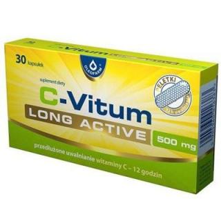 C-Vitum Long Active 500 mg - witamina C o przedłużonym uwalnianiu 30 kapsułek