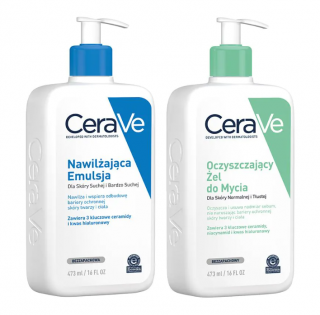 CERAVE zestaw:  nawilżająca emulsja do ciała 473ml + oczyszczający żel do mycia 473ml