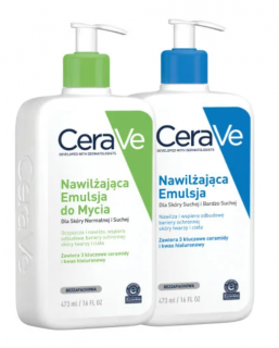 CERAVE zestaw: nawilżająca emulsja do mycia 473ml + nawilżająca emulsja do ciała 473ml