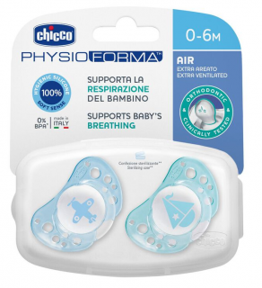Chicco smoczek uspokajający silikonowy Physio Air niebieski 0-6 miesięcy 2 sztuki
