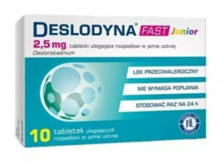 Deslodyna Fast Junior tabletki ulegające rozpadowi w jamie ustnej 2,5 mg Desloratadyna 10 tabletek