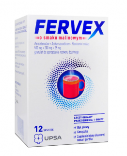 Fervex 500 mg + 200 mg + 25 mg granulat do sporządzania roztworu doustnego smak malinowy 12 saszetek