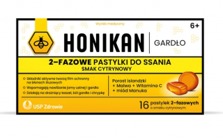 Honikan Gardło 2-fazowe pastylki do ssania  smak cytrynowy 16 sztuk
