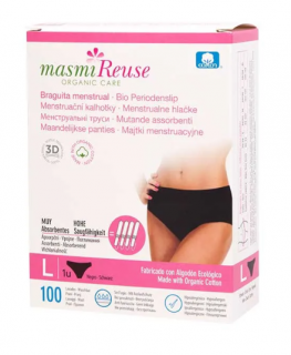 Masmi Reuse majtki menstruacyjne bawełna organiczna czarne rozmiar L 102-110 cm 1 sztuka