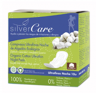 Masmi Silver Care podpaski higieniczne z organicznej bawełny ze skrzydełkami na noc ultracienkie 10 sztuk