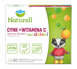 Naturell Cynk + Witamina C dla dzieci tabletki do rozgryzania i żucia smak pomarańczowy 60 tabletek