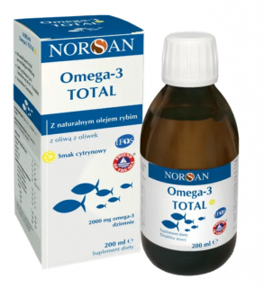 Norsan Omega-3 Total olej rybny z witaminą D o smaku cytrynowym 200 ml