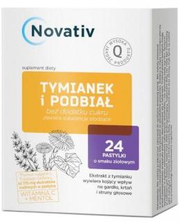 Novativ Tymianek i Podbiał tabletki na gardło do ssania 24 pastylki