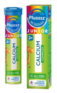 Plusssz Junior Calcium Complex, dla dzieci powyżej 3 lat smak poziomka-jeżyna 20 tabletek musujących