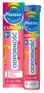 Plusssz Junior Odporność Complex dla dzieci powyżej 3 lat smak malina-truskawka 20 tabletek musujących