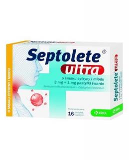 Septolete Ultra tabletki na ból gardła miód cytryna 16 pastylek