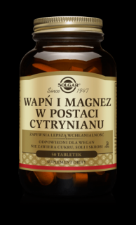 SOLGAR Wapń i Magnez w postaci cytrynianu  50 tabletek