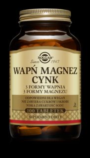 SOLGAR Wapń Magnez + Cynk  100 tabletek