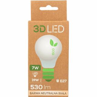 3D LED żarówka E27 7W neutralna biała