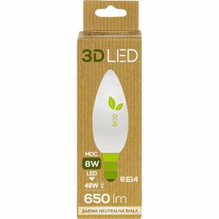 3D LED żarówka LED żarówka E14 8W neutralna biała