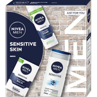 Nivea MEN zestaw Sensitive Skin żel pod prysznic + pianka do golenia + balsam po goleniu