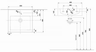 GEBERIT TWINS UMYWALKA 50x46 CM. Z OTWOREM L51150