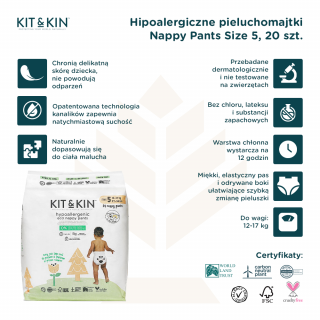 Hipoalergiczne pieluchomajtki dla dzieci, rozmiar 5 (12-17 kg), 20 szt.