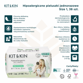 Hipoalergiczne pieluchy dla noworodków, rozmiar 1 (Mini 2-5 kg), 38 szt.