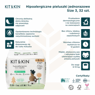 Hipoalergiczne pieluszki dla dzieci, rozmiar 3 (Maxi 6-10 kg), 32 szt.