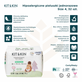 Hipoalergiczne pieluszki dla dzieci, rozmiar 4 (Maxi Plus 9-14 kg), 32 szt.