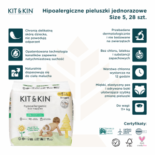 Hipoalergiczne pieluszki dla dzieci, rozmiar 5 (Junior 11kg +), 28 szt.