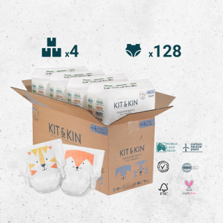 KARTON 128 pieluszek dla dzieci hipoalergicznych, 4 Maxi Plus (9-14 kg), 4 opakowania po 32 sztuki