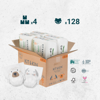 KARTON 128 pieluszek dla dzieci hipoalergicznych, rozmiar 3 (Maxi 6-10 kg), 4 opakowania po 32 sztuk