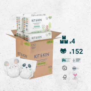 KARTON 152 pieluszek dla dzieci hipoalergicznych, rozmiar 2 (Midi 4-8 kg), 4 opakowania po 38 sztuk