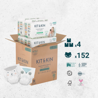 KARTON 152 pieluszek niemowlęcych hipoalergicznych, rozmiar 1 (Mini 2-5 kg), 4 opakowania po 38 sztuk